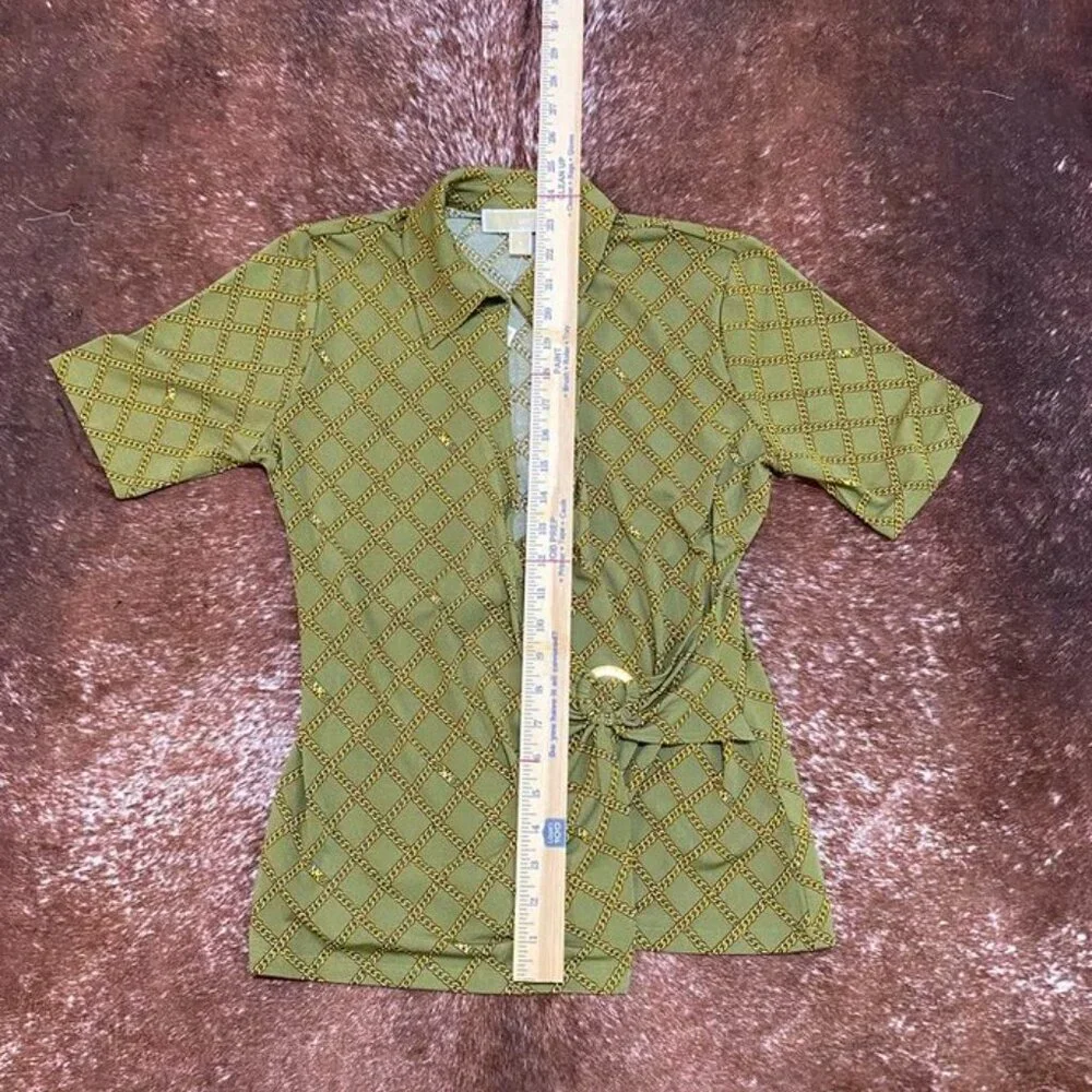 Michael Michael Kors Chain Print Wrap Top Smoky Olive Size S